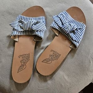 Ancient Greek Sandals size 41 or 10.5 striped blue/white with bow